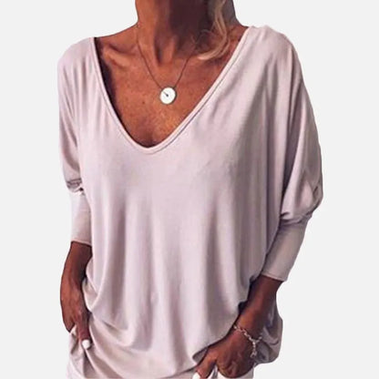 Plus Size Loose Women's Shirt V-Neck Overhead Three-Quarter Sleeve Casual Female Top Button Decoration Padded Shoulder