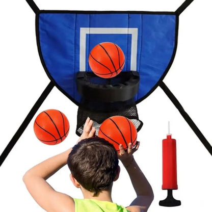 Foldable Trampoline Basketball Hoop Kit Safety Multipurpose Basketball Training with Pump and Ball Fun Mini Basketball Hoop