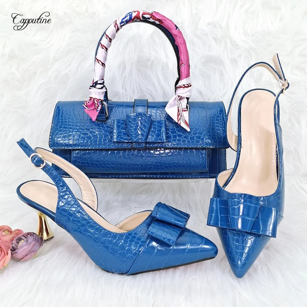 Green Women Shoes And Bag Set African Ladies High Heels Pumps Match With Handbag Sandals Clutch Escarpins Femmes Sandales YM2302