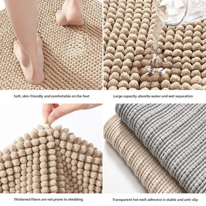 Chenille Bath Mats Encrypted Thickened Short Plush Strong Water-absorbent Non-slip Bathroom Rug Carpet Quick-drying Foot Mat