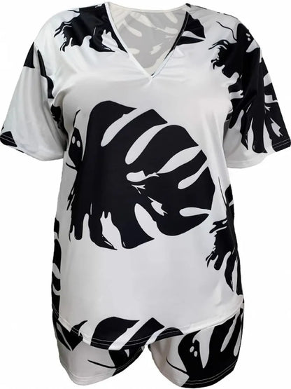 2 Pieces Set Sexy Plus Size Summer Fashion Women Set Female Tops Short Sleeve Tops And Shorts Suit Matching Outfit 2025