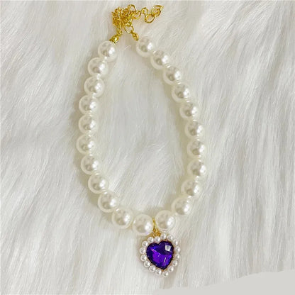 New Pet Collar Pearl Love Necklace Cat Jewelry Cute Collar Puppy Accessories Dog Chain Chihuahua Wedding Jewelry Stuff