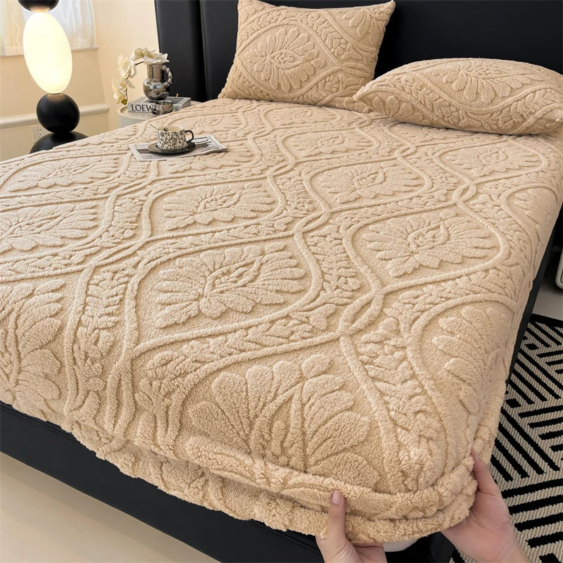 Warm Fleece Elastic Fitted Bed Sheet Thermal Winter Sheets Mattress Topper Protector Cover for Single Couple Double Bedsheet