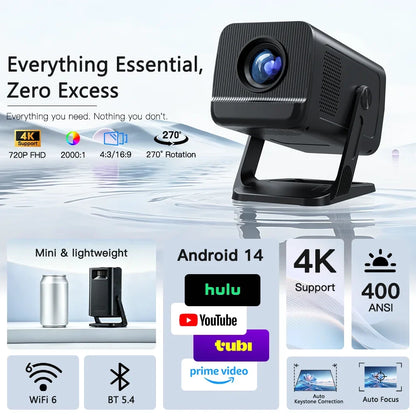 LYNCast Smart Projector with Android 14.0 & WiFi 6, 4K Support, 720P Native, Wireless Screen Mirroring X1, Perfect for TV Series, Movies, Gaming, Anime, Sports, K-Dramas, Concerts