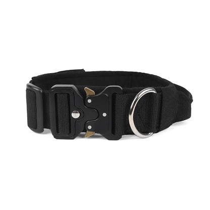 Padded Tactical Dog Collar Heavy Duty, Soft Neoprene Adjustable Nylon with Metal Buckle for Large Medium Dogs