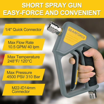 BEAR FORCE Pressure Washer Spray Water Gun with M22-14mm Inlet Male Swivel & 1/4” Quick Connector for Nozzles, Wand, Foam Cannon