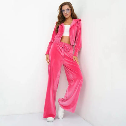 Womens 2 Piece Velour Tracksuit Soft Velvet Hoodies Outfits Athletic Zip Up Jacket And Wide Leg Pants Sweatsuit Set