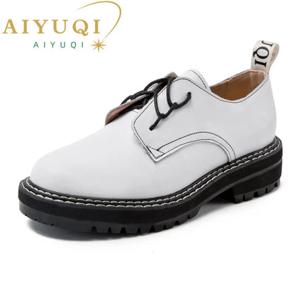 Retro Women Shoes Genuine Leather 2026 New Spring British Style Student Shoes Wild Thick Large Size 41 42 43 Ladies Oxford Shoes