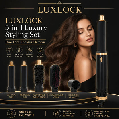 LUXLOCK Professional 5-in-1 Curler Set Multi functional Straightener Hot Air Comb Hairdryer Styling Set Wave Curler Ladies' Gift