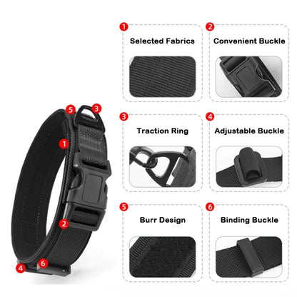 Tactical Dog Collar Adjustable Military Training Nylon Dog Collar with Control Handle and Heavy Metal Buckle for Large Pets
