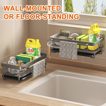 Wall Mount Kitchen Sponge Holder Sink Drain Rack Soap Drainer Towel Rack Shelf Organizer bathroom Storage Accessories