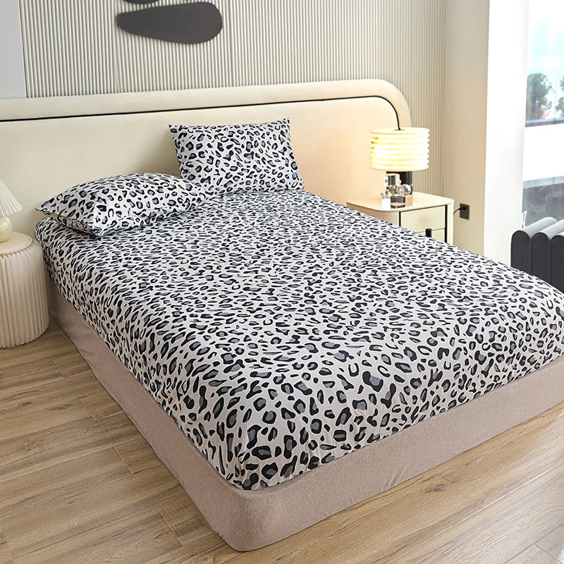 3Pcs/Set or 1Pcs Leopard Print Fitted Sheet, Animal Pattern Bedding Set with Pillowcases, Soft Microfiber Bed Sheet for Bedroom