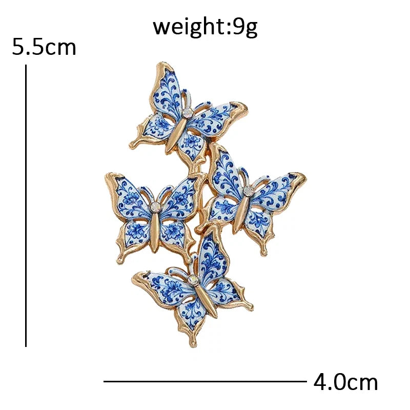 Wuli&baby Blue-and -White Porcelain Collection Animal Brooches For Women Unisex Goat Cat Butterfly Birds Party Office Brooch Pin