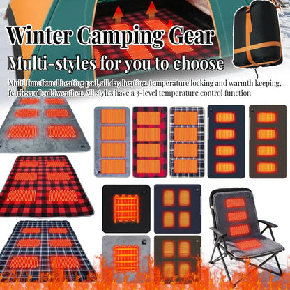Winter Camping Gear- Sleeping Electric Heating Pads 3 Temp Adjustament Heating Cushion Pad Cold Resistant for Outdoor Sports Mat