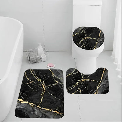 VIKAMA Gold Thread Marble Bathroom Rug Set 3PCS Non-Slip Absorbent Floor Mat Luxury Bath Carpet Single Or Full Set Sale