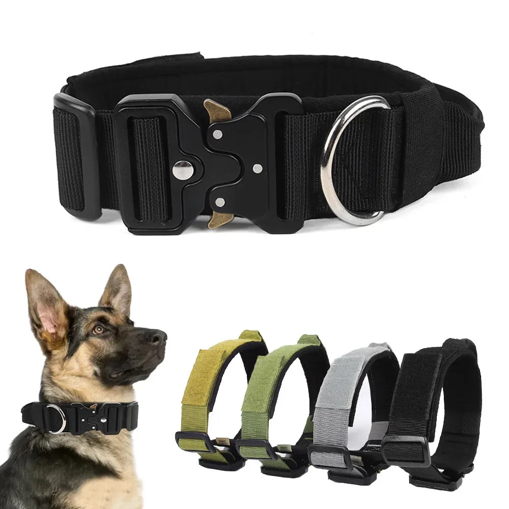 Large Dog Collar Durable Nylon Military Tactical Adjustable Pet Lead Outdoor Walking Training Collars Pitbull Labrador Supplies