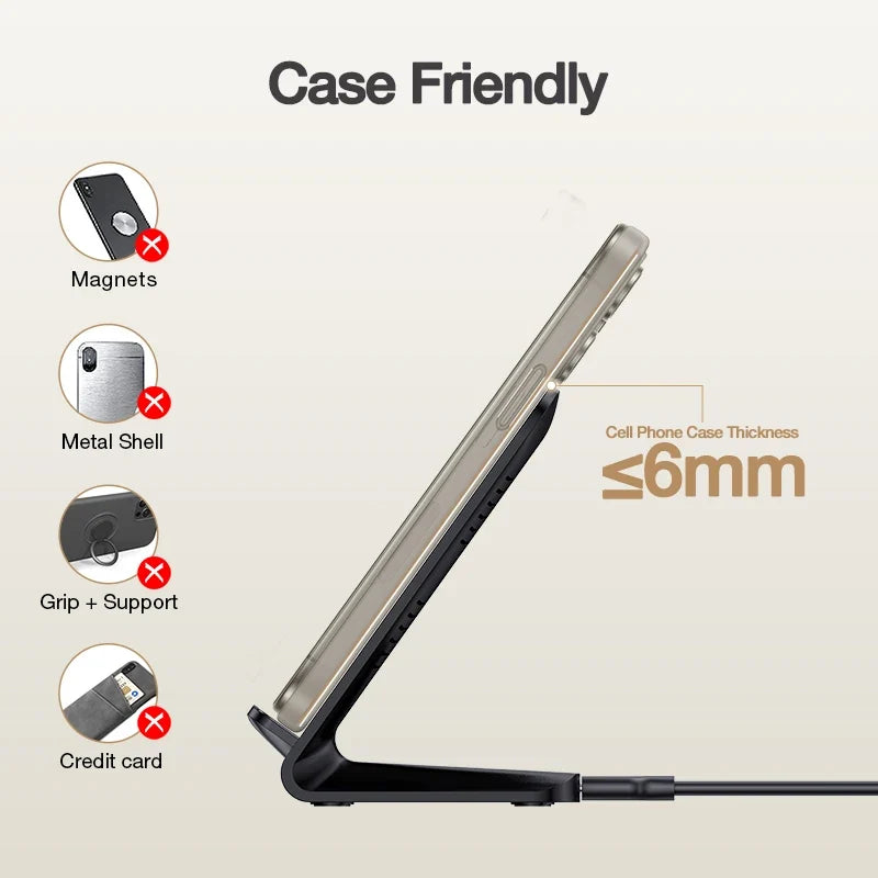 1HORA Wireless Charging Stand 15W Fast Charging Overload Protection 60° Angle Upright For Motorola and Sony Samsung iPhone