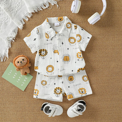 2025 New Summer Dinosaur Cartoon Printed Short-sleeved T-shirt and Shorts, Fashionable and Versatile Two-piece Set for Baby Boys