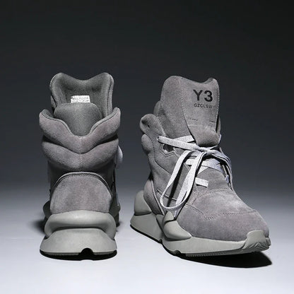 High-top Men's Sneakers Cow Suede Original Design Casual Boots Non-slip Wearable Women's Sneakers Round-toe Cool  Sports Shoes