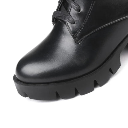 SIMLOVEYO Rubber Lace Up Black Autumn Chunky Boots big size 46 Ankle Boots Women Platform Shoes Ladies shoes women shoes Hot