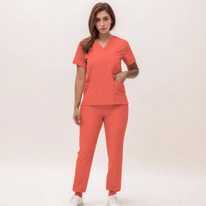 Stretchy Nurse Uniforms V-neck Top Jogger Pants Scrub Sets Surgical Workwear Dentist Nursing Suit Hospital Doctor Outfit S21