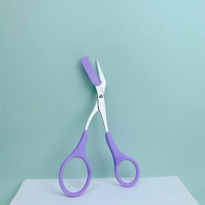 Pink Eyebrow Trimming Scissors with Built-in Comb - Stainless Steel, Precise Grooming Tool, Creating Perfect Eyebrows