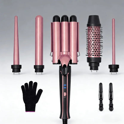 Curling Iron Set 5-in-1 Hair Curler with 3 Barrel Hair Crimper, Hair Straightener - Waver Heating Styling Tools for Women