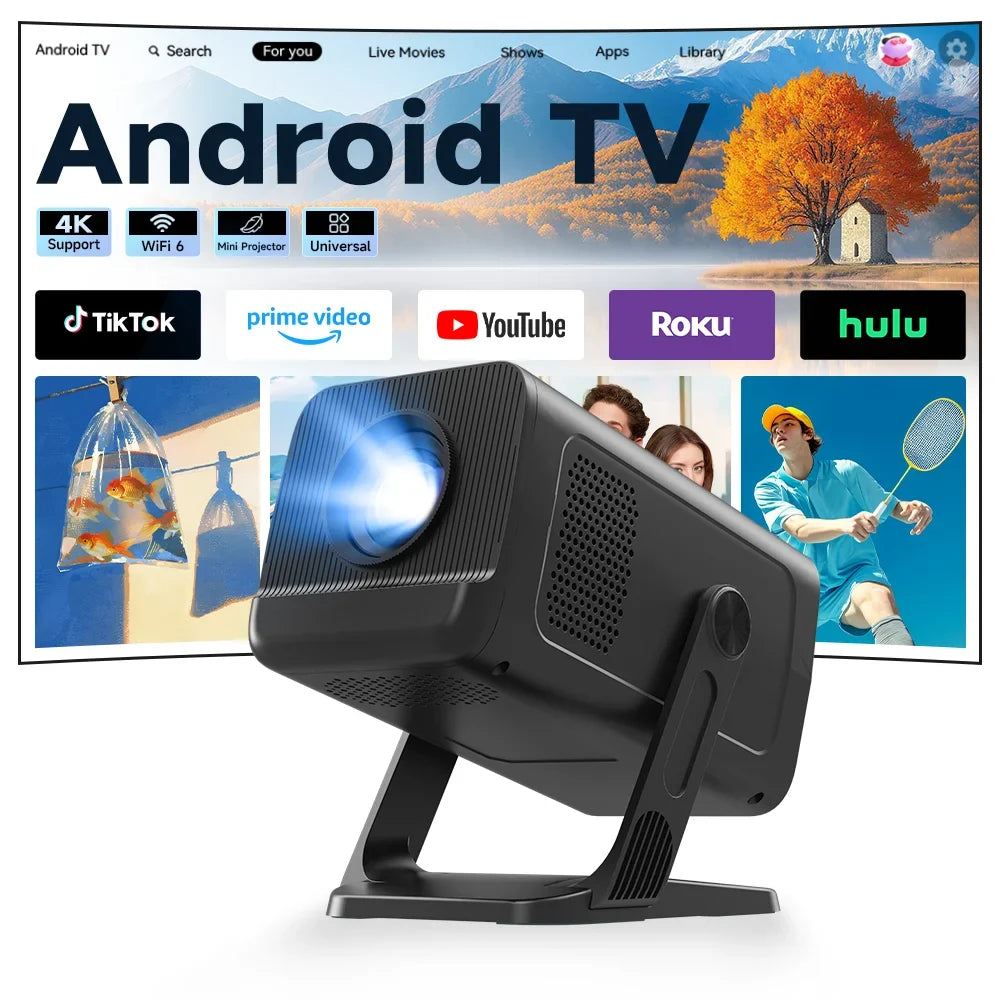 LYNCast Smart Projector with Android 14.0 & WiFi 6, 4K Support, 720P Native, Wireless Screen Mirroring X1, Perfect for TV Series, Movies, Gaming, Anime, Sports, K-Dramas, Concerts