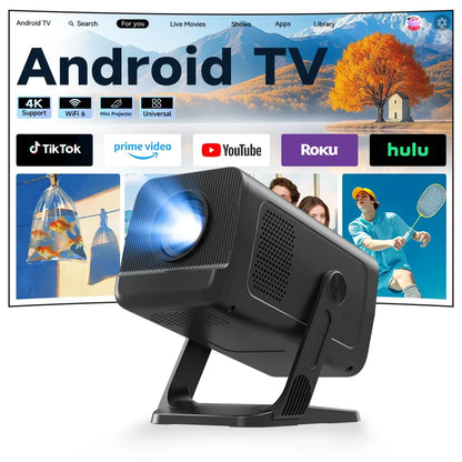 LYNCast Smart Projector with Android 14.0 & WiFi 6, 4K Support, 720P Native, Wireless Screen Mirroring X1, Perfect for TV Series, Movies, Gaming, Anime, Sports, K-Dramas, Concerts