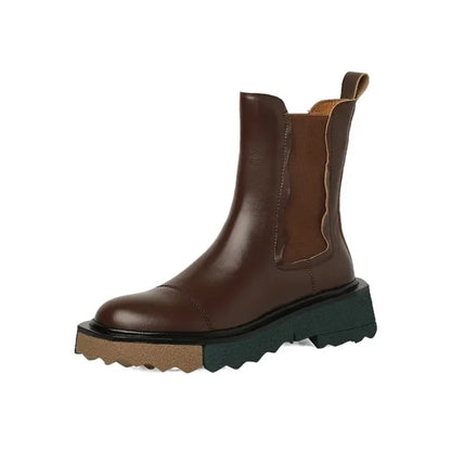 HOT SALE Autumn/Winter Women Boots Roend Toe Chunky Heel Shoes Chelsea Boots Genuine Leather Shoes for Women Flat Women Shoes
