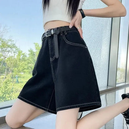 Summer Lady High Waist Casual Short Jeans Girls Classic Fashion Thin Straight Leg Pants Women Korean Solid Denim Shorts