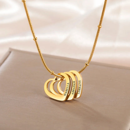 Lemegeton Customize Name Love Necklace 1-4 Heart Pendant Personalized Engraved Name Stainless Steel Jewelry Couple Family Gifts