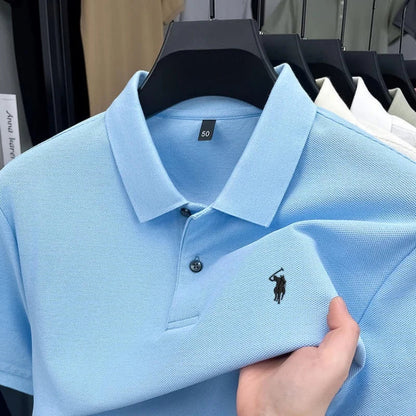 100% pure cotton high-end brand men's short sleeve polo shirt 2026 summer luxury fashion pony embroidery golf top casual T-shirt