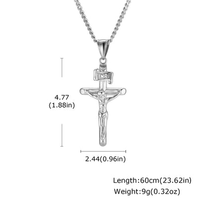 Stainless Steel Cross Necklace Catholicism Jesus Pendant Gold Color Collar Church Prayer Faith Jewelry for Men Women Gift