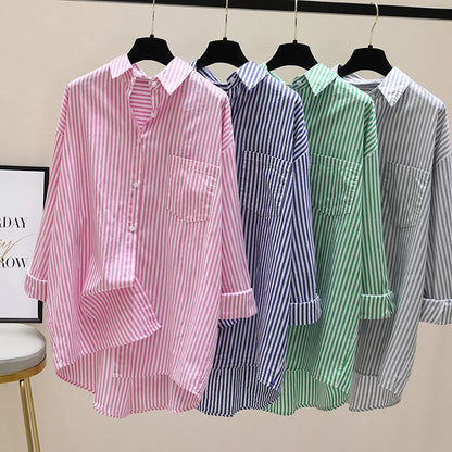 Striped Shirt Women Shirts Summer Autumn Fashion Female Office Lady Loose Blouse Long Sleeve Sun Protection Tops Casual Shirts