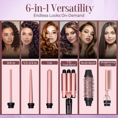 Curling Iron Set 5-in-1 Hair Curler with 3 Barrel Hair Crimper, Hair Straightener - Waver Heating Styling Tools for Women
