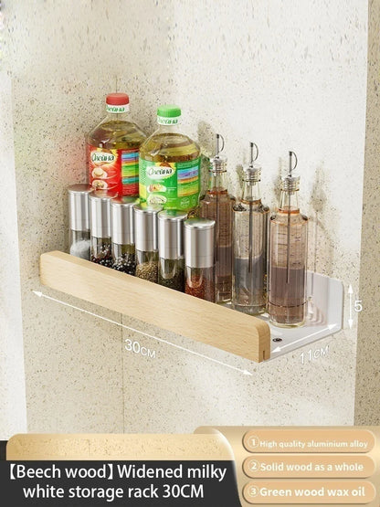 Wood Kitchen Organizer Mounted Spice Rack Kitchen Storage with Hooks for Condiments Kitchen Accessories