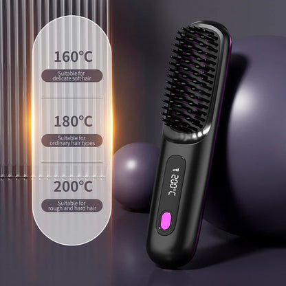 Cordless Hair Brush Straightener Electric Hot Heating Brush Negative Ion Hair Straightening Styling Comb Smoothing Nourish Hair
