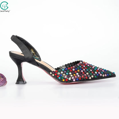 New Wine Red High Heels Shoes And Bag Dotted Crystal Wedding Party Spring, Summer, and Autumn Fashion Women's Noble Sandals