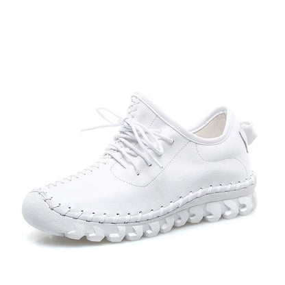 Handmade Genuine Leather Women Shoes Fashion Casual Sneakers Retro Flats Ladies Lacing Loafers Breathable Vulcanized Shoes