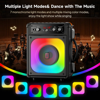 Tx06Karaoke Bluetooth Speaker with Microphone,High-Power Karaoke Outdoor Bass Audio,Karaoke Bluetooth Speaker Music Rhythm Light