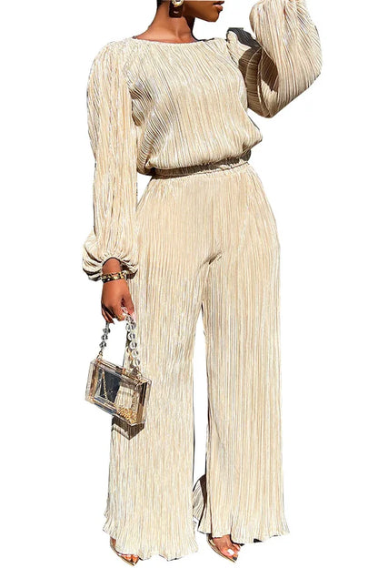 High Elasticity Two Piece Set for Women Long Sleeve O neck Tops Women's Tracksuit Female Casuals Home Loose Wide Leg Pant Sets