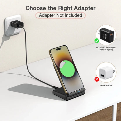 1HORA Wireless Charging Stand 15W Fast Charging Overload Protection 60° Angle Upright For Motorola and Sony Samsung iPhone