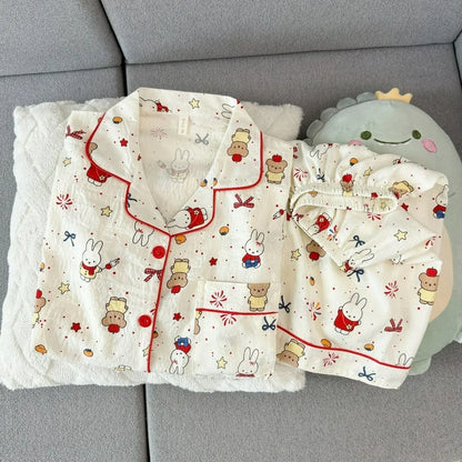 Miffy Women Pajamas Set Cute Summer Short Sleeve Shorts Comfortable Loose Homewear Soft Breathable Casual Loungewear Sleepwear