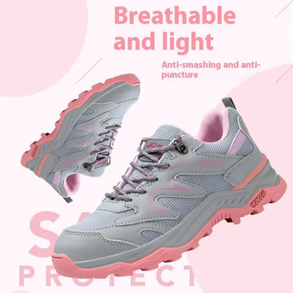 Women's Safety Shoes Anti Smash Puncture Proof Work Shoe Indestructible Steel Toe Breathable Running Shoes Lace Up Women Shoes