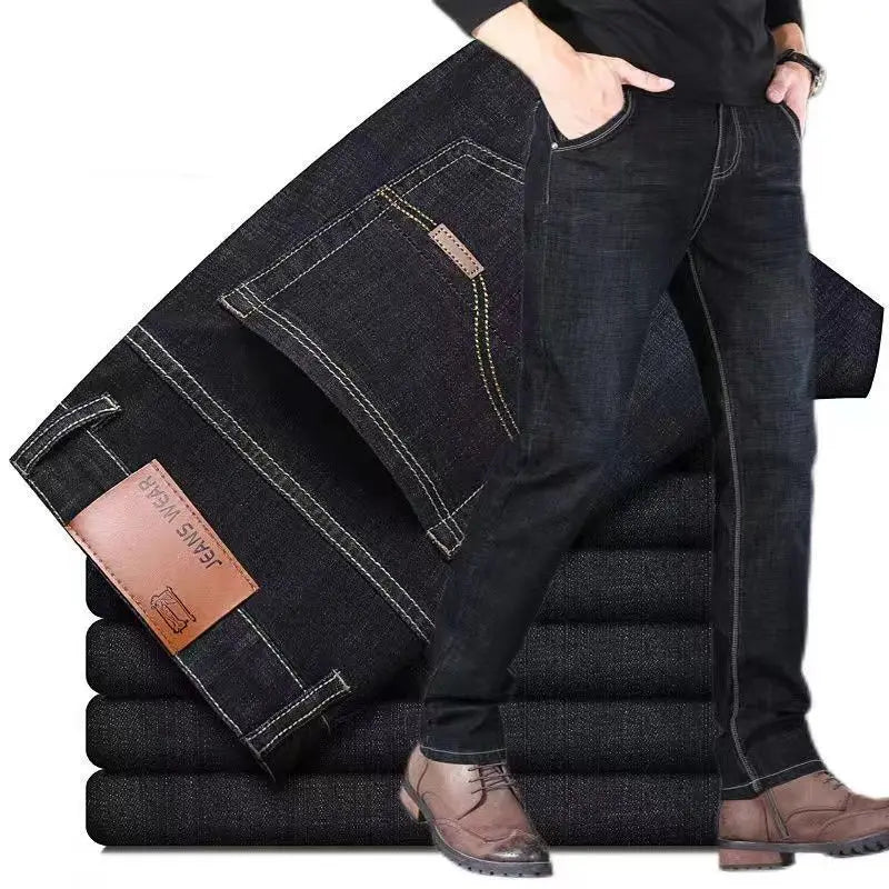   2025 Men NEW Men's Fashion Business Jeans Classic Style Casual Stretch Slim Jean Pants Male Brand Denim Trousers Black Blue Me