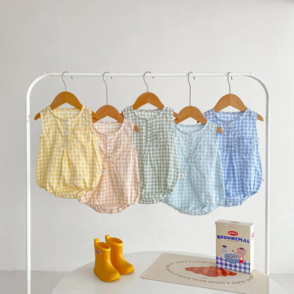 Summer Baby Girls Sleeveless Romper  Plaid Newborn Baby Bodysuit  0-2 Years Old Infant Jumpsuit