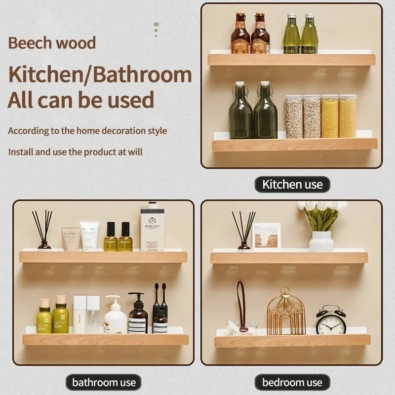 Wood Kitchen Organizer Mounted Spice Rack Kitchen Storage with Hooks for Condiments Kitchen Accessories