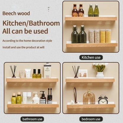 Wood Kitchen Organizer Mounted Spice Rack Kitchen Storage with Hooks for Condiments Kitchen Accessories