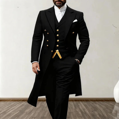 Blue Men Wedding Suits 3 Piece Long Blazer Vest Pants Satin One Button Tuxedo Formal Work Wear Prom suits XS-5XL